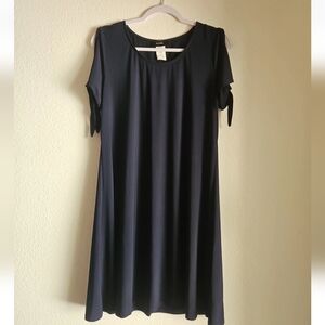 Navy Midi Dress with Tie Sleeve Detail